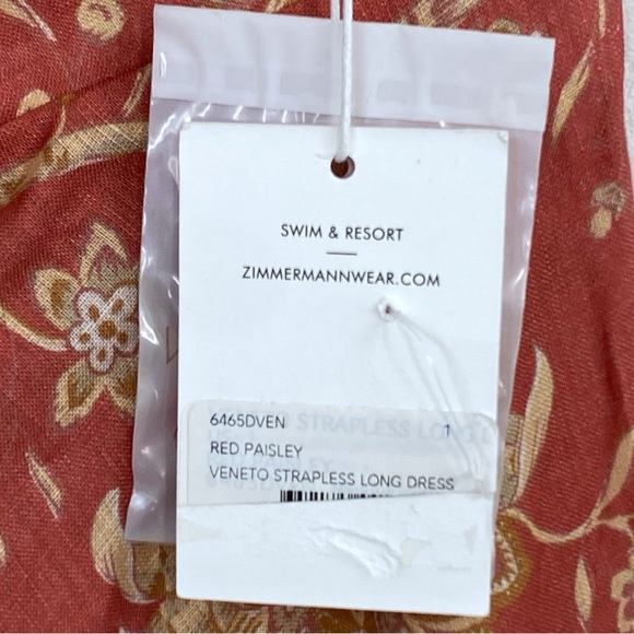 Zimmermann NWT Soft Red Paisley Linen Veneto Dress with Optional Straps Size 6 - Picture 5 of 9